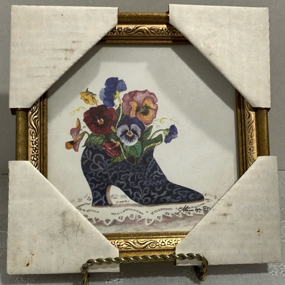 Art Print in a Gold Ornate Frame titled “The Shoe” by artist Consuelo Gamboa.